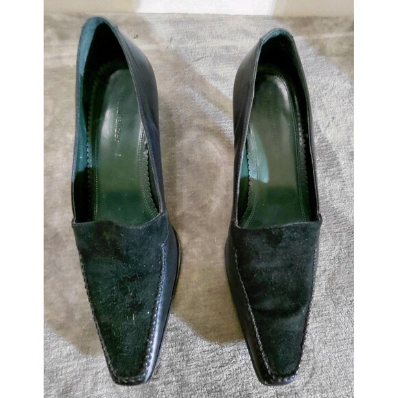 Naturalizer Kitten Loafer Pump Heels Womens Size 10W Black Leather Square Toe - Picture 3 of 16